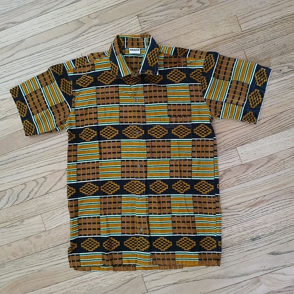 Gracia Men's Aztec Cotton Short Sleeve Shirt Casual Tropical Boho Beachy